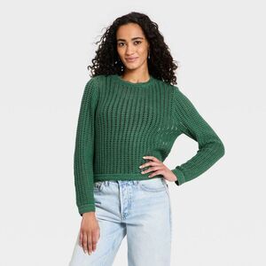 Open Box - Universal Thread - Women's Crochet Openwork Crewneck Pullo Green